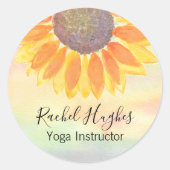 Aangepaste Yoga Instructor Sunflower Ronde Sticker (Voorkant)