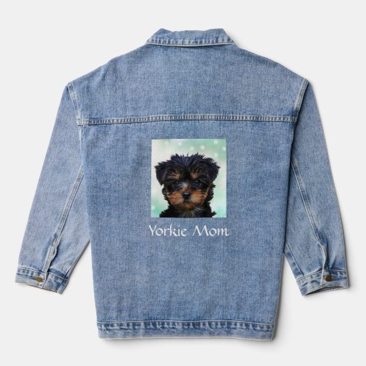 Aangepaste Yorkie-foto en bewerkbare tekst Denim Jacket (Achterkant)