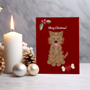 Aangepaste Yorkie-hond voor meisjes Feestdagenkaart