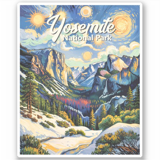 Aangepaste Yosemite Tunnel View Winter Van Gogh st Sticker (Voorkant)