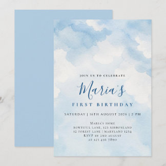 Aangepaste zachte blauwe watercolor wolk verjaarda kaart