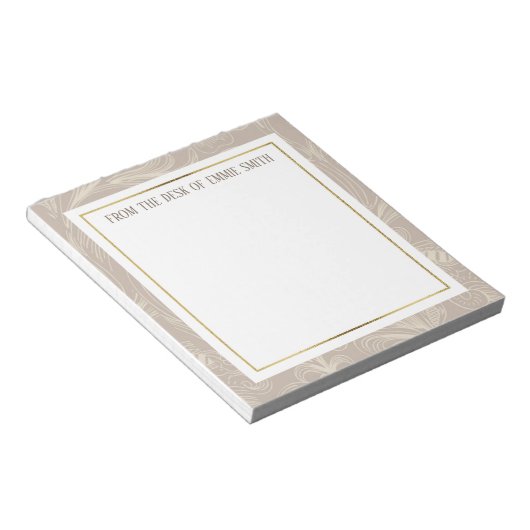 Aangepaste zachte bruine bloemen en goud notitieblok (Schuin)