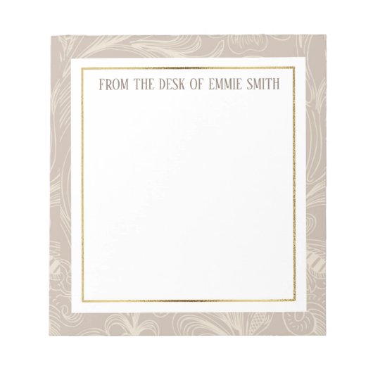 Aangepaste zachte bruine bloemen en goud notitieblok (Voorkant)