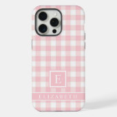 Aangepaste zachte pastel roze wit geruit patroon iPhone hoesje (Achterkant)