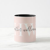 Aangepaste zachte pastelroze monogram met witte ac mok (Midden)