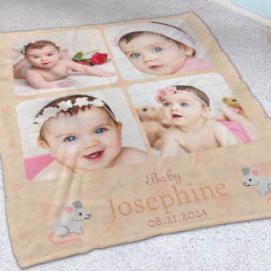 Aangepaste zachte perzik baby naam foto fleece deken