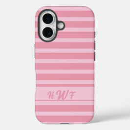 Aangepaste zachte roze monochrome gestreepte iPhone 16 hoesje