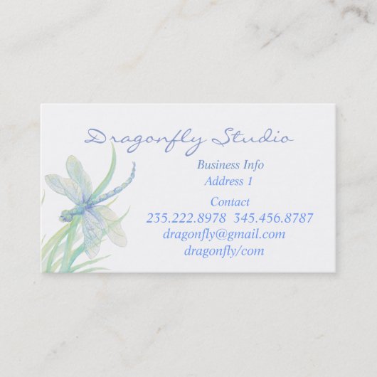 Aangepaste zachte Waterverf Blauwe groene libel Visitekaartje (Voorkant)