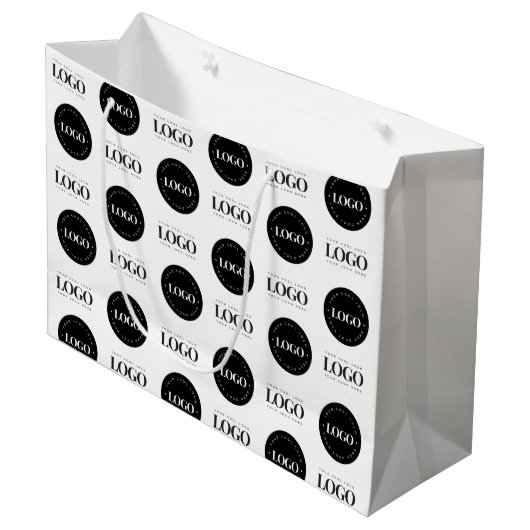 Aangepaste zakelijke bedrijfstap en herhalingslogo groot cadeauzakje (Voorkant Gekanteld)