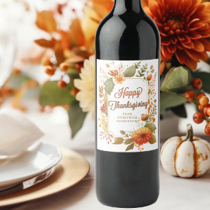 Aangepaste Zakelijke Bloemen voor Thanksgiving Wijn Etiket