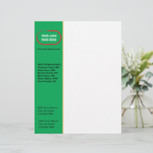 Aangepaste zakelijke briefhoofd - Groene/gouden zi (Staand voorkant)