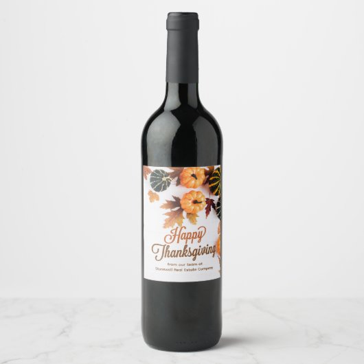 Aangepaste Zakelijke Dankzegging Mooie Pompoen Wijn Etiket (Voorkant)