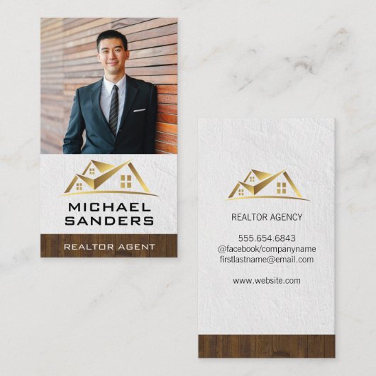 Aangepaste Zakelijke Foto | Gouden Vastgoedlogo Visitekaartje (Voorkant / Achterkant)