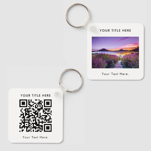 Aangepaste Zakelijke Foto QR-code & Tekst Dubbelzi Sleutelhanger