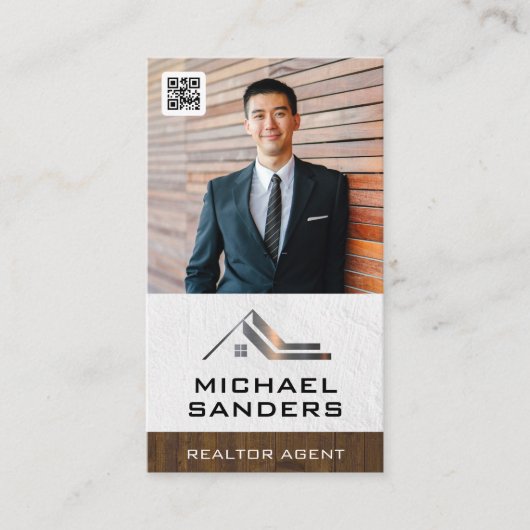 Aangepaste zakelijke foto | Sjabloon QR-code Visitekaartje (Voorkant)