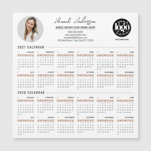 Aangepaste Zakelijke Logo 27 & 28 Agenda Magneet (Voorkant)