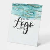 aangepaste zakelijke logo adverteren blauwgroen in reclamebord met voetstuk (Voorkant)