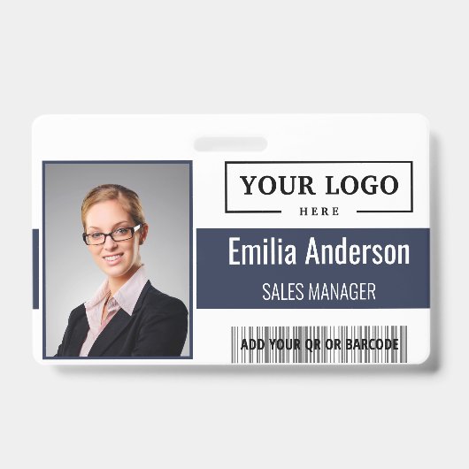 Aangepaste zakelijke Logo Barcode Werknemer Foto Badge (Front)