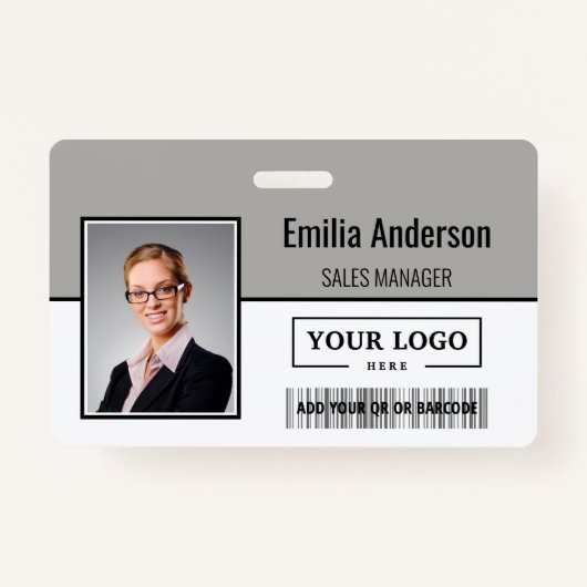 Aangepaste zakelijke Logo Barcode Werknemer Foto Badge (Voorkant)