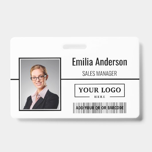 Aangepaste zakelijke Logo Barcode Werknemer Foto Badge (Voorzijde)
