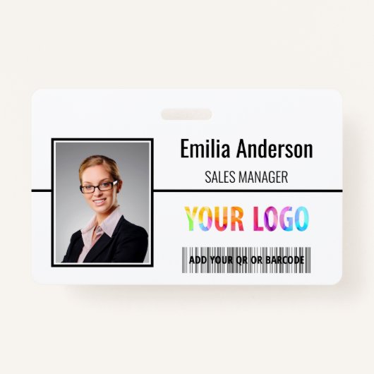 Aangepaste zakelijke Logo Barcode Werknemer Foto Badge (Voorkant)