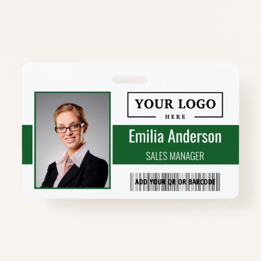 Aangepaste zakelijke Logo Barcode Werknemer Foto Badge (Voorkant)