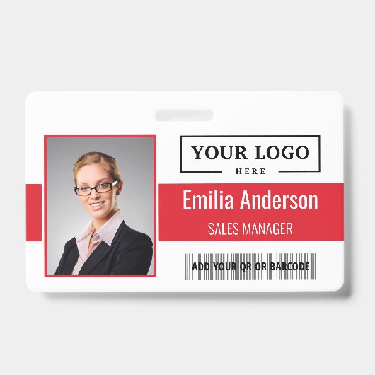 Aangepaste zakelijke Logo Barcode Werknemer Foto Badge (Front)