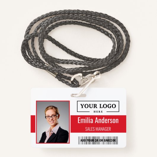 Aangepaste zakelijke Logo Barcode Werknemer Foto Badge (Voorkant met draagriem)