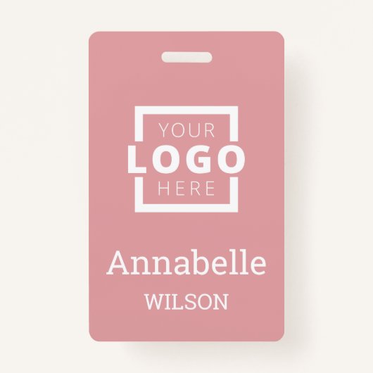 Aangepaste zakelijke Logo Basic Employee Name Roze Badge (Voorkant)