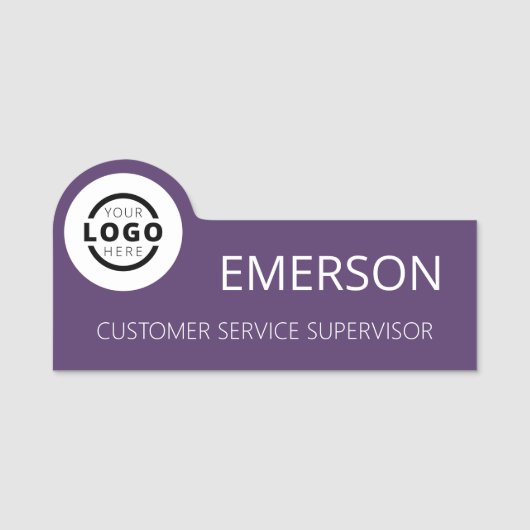 Aangepaste zakelijke Logo Basic Employee Paars Nam Naamplaatje (Voorkant)