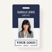 Aangepaste zakelijke Logo Basic Employee Photo Blu Badge (Voorkant)