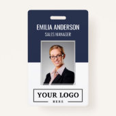 Aangepaste zakelijke Logo Basic Employee Photo Blu Badge (Voorkant)