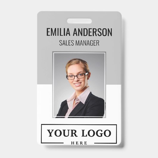 Aangepaste zakelijke Logo Basic Employee Photo Gra Badge (Front)