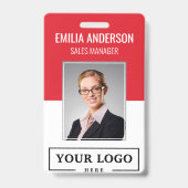 Aangepaste zakelijke Logo Basic Employee Photo Red Badge (Front)