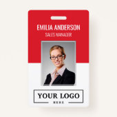 Aangepaste zakelijke Logo Basic Employee Photo Red Badge (Voorkant)