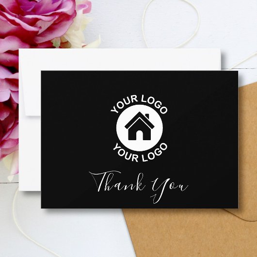 Aangepaste zakelijke Logo en berichtzwart Bedankkaart