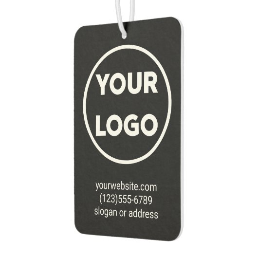 Aangepaste zakelijke Logo en contactgegevens op zw Luchtverfrisser (Links)