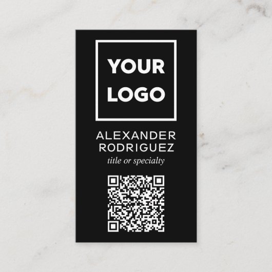Aangepaste zakelijke Logo en QR-code Modern Black Visitekaartje (Voorkant)