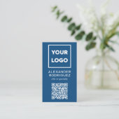 Aangepaste zakelijke Logo en QR-code modern blauw Visitekaartje (Staand voorkant)