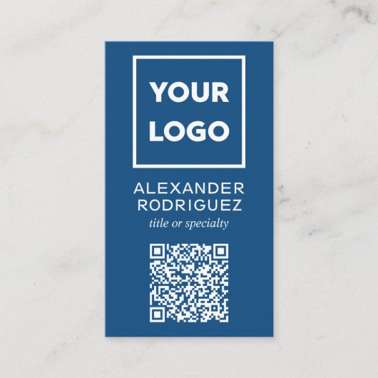 Aangepaste zakelijke Logo en QR-code modern blauw Visitekaartje (Voorkant)
