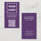 Aangepaste zakelijke Logo en QR-code Modern Paars Visitekaartje (Voorkant / Achterkant)