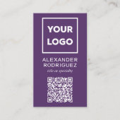 Aangepaste zakelijke Logo en QR-code Modern Paars Visitekaartje (Voorkant)