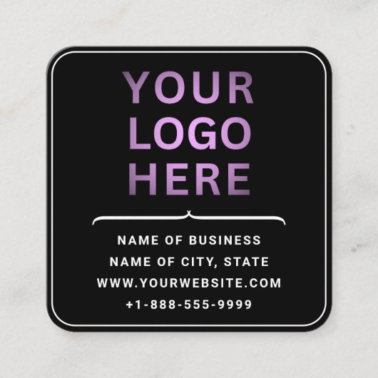 Aangepaste zakelijke Logo en QR-code | Modern zwar Vierkante Visitekaartje (Voorkant)