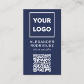 Aangepaste zakelijke Logo en QR-code Moderne marin Visitekaartje (Voorkant)
