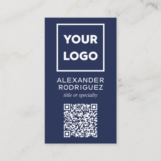 Aangepaste zakelijke Logo en QR-code Moderne marin Visitekaartje (Voorkant)