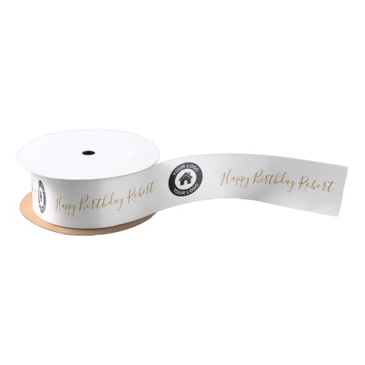 Aangepaste zakelijke Logo en tekst wit Satijnen Lint (Spoel)