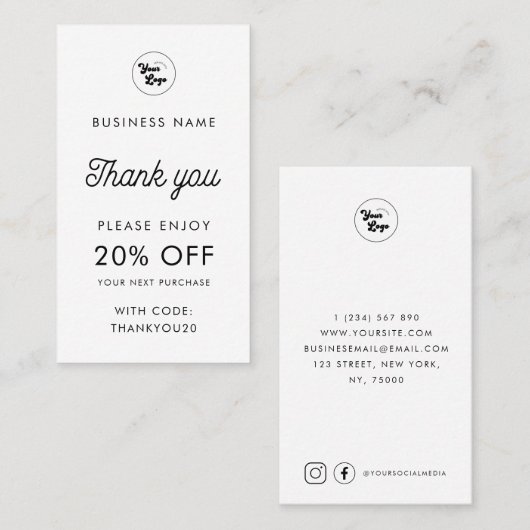 Aangepaste zakelijke Logo Hartelijk dank - Minimaa Kortingskaartje (Voorkant / Achterkant)