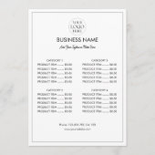 Aangepaste Zakelijke Logo Moderne Menu Prijslijst (Voorkant)