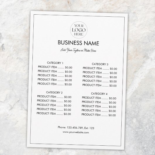 Aangepaste Zakelijke Logo Moderne Menu Prijslijst