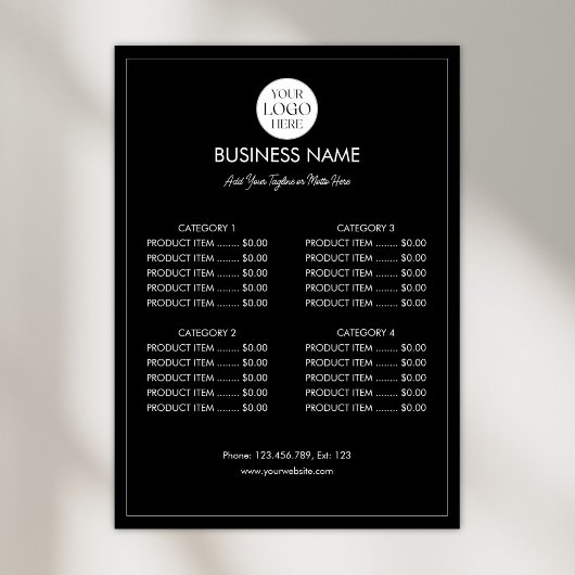 Aangepaste Zakelijke Logo Moderne Menu Prijslijst Poster